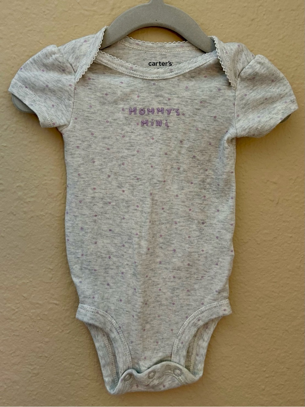 Carter's Heather Gray One-Piece with Pink Speckle and Purple Script